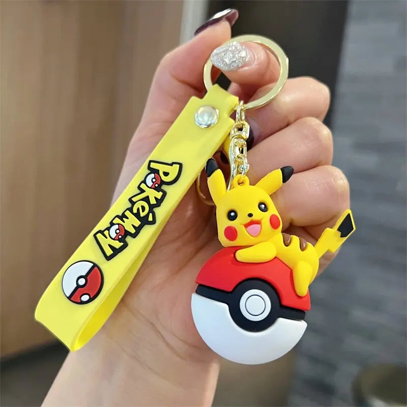 Cute Pokemon Pokeball Keychain Pikachu Eevee Charmander Bulbasaur Psyduck Squirtle 3D PVC Figure Key Ring Bag Pendant Anime Gift