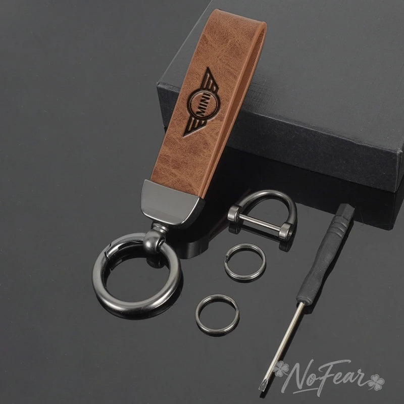 Vintage Leather Car Logo Keychain Keyring Pendant for Mini Cooper JCW R50 R52 R53 R55 R56 F54 F55 F56 F60 CLUBMAN COUNTRYMAN