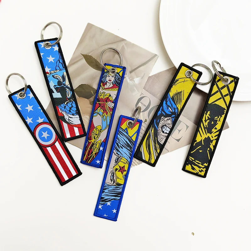 Embroidery Cool Keychain Motorcycles Cars Chaveiro American comics Manga Series Holder Pendant Portable Key Lanyard Accessories