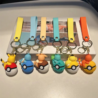 Cute Pokemon Pokeball Keychain Pikachu Eevee Charmander Bulbasaur Psyduck Squirtle 3D PVC Figure Key Ring Bag Pendant Anime Gift