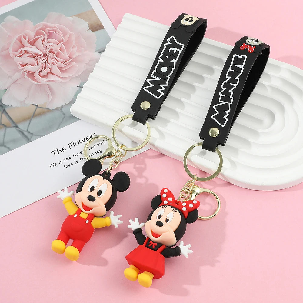 Disney PVC Figure Mickey and Minnie Mouse Keychains Creative Gift Car Metal Key Chain Accessories Gift for Friend