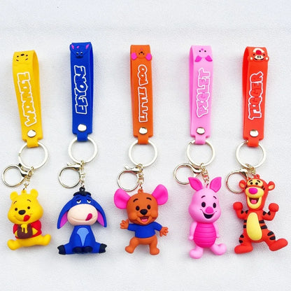 Winnie The Pooh Keychain Cute Bag Decoration Cartoon Couple Silicone Doll Piglet Tigger Eeyore Car Keyring Festival Gifts
