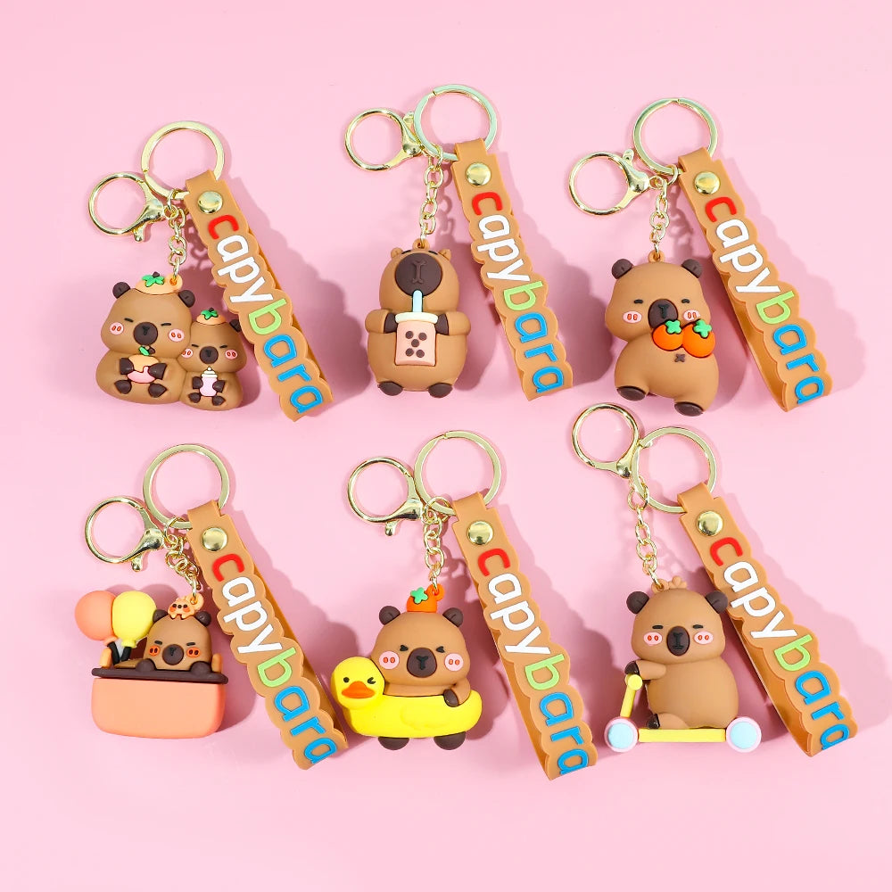 Cute Capybara Keychain Creative Cartoon Animal Pendant For Women Doll Keyring Ornament Car Key Accessories Holiday Gift Jewelry