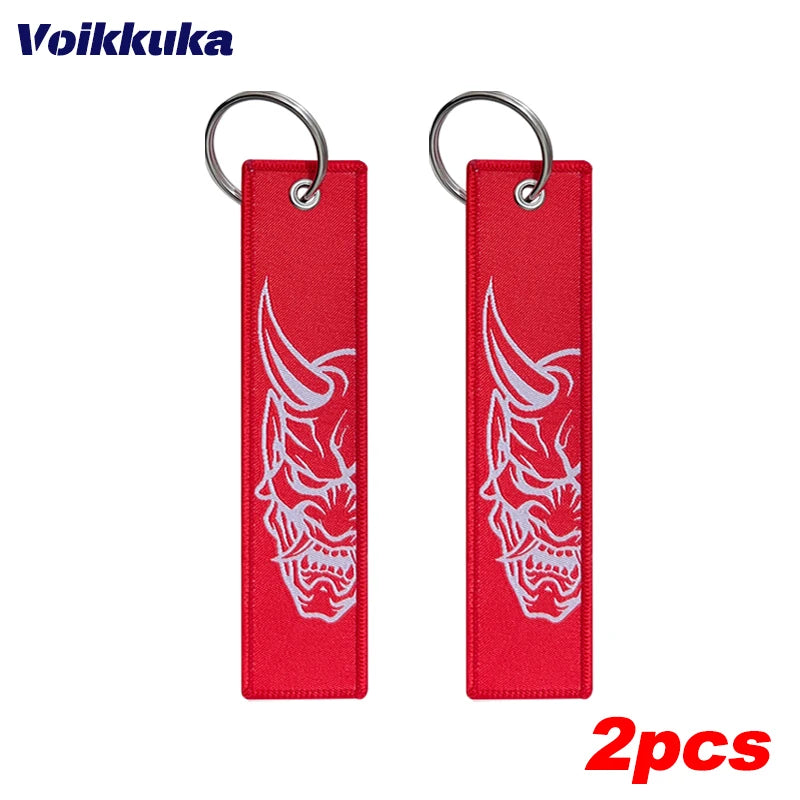 1Pc/2Pcs/3Pcs Set Sale Midnight Club Oni Mask Both Sides Embroidery Patterns Funny Tag Keychain Motorcycle Wholesale