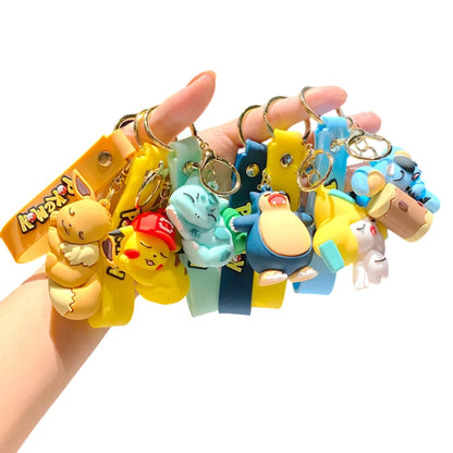 Pokémon Keychain Set, Adorable Pikachu Eevee Charmander figure Keychain, Anime Collectible Key Ring for Bag Backpack Gift