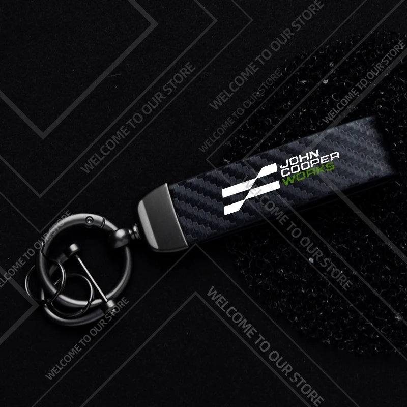 1PCS Car Keychain New JCW Logo For Mini Cooper S F54 F55 F56 F57 R58 R59 Widget Ornaments Metal Carbon Fiber Leather Key Chain