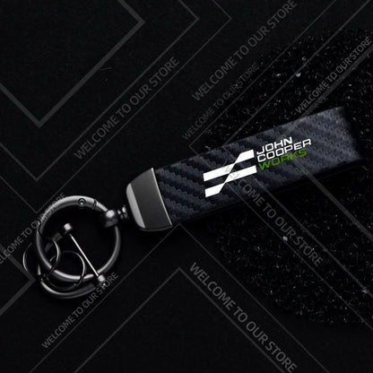 1PCS Car Keychain New JCW Logo For Mini Cooper S F54 F55 F56 F57 R58 R59 Widget Ornaments Metal Carbon Fiber Leather Key Chain