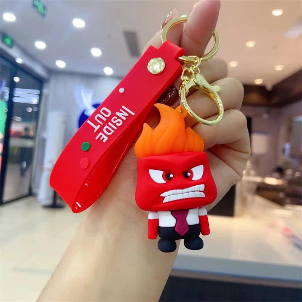 Anime Inside Out Figure Keychains Cute Cartoon Character Schoolbag Pendant Soft Glue Doll Bag Charm Keyring Jewelry Kids Toys