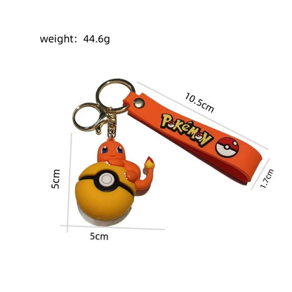 Cute Pokemon Pokeball Keychain Pikachu Eevee Charmander Bulbasaur Psyduck Squirtle 3D PVC Figure Key Ring Bag Pendant Anime Gift