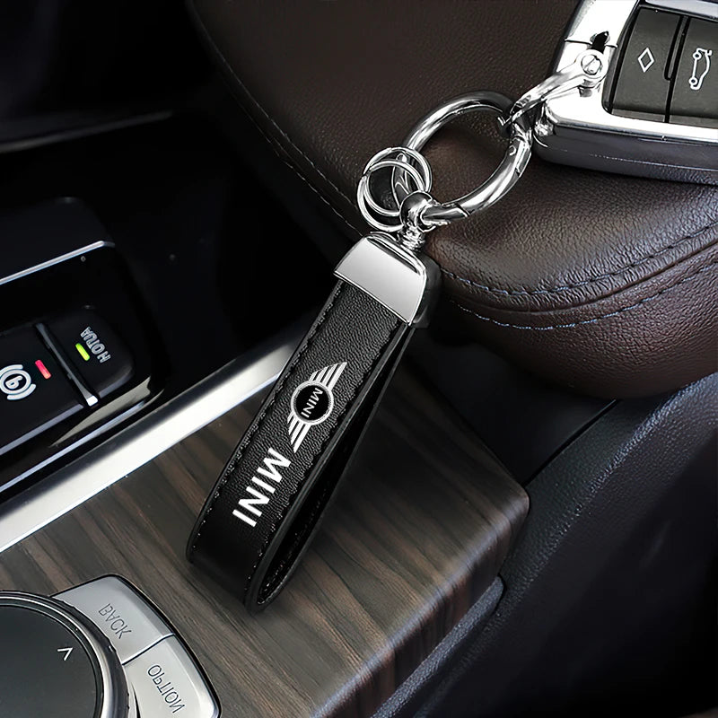 1PC Simple PU Leather Keychain Women Men Car Key Ring Chain For MINI Cooper R56 F56 R50 JCW Cabrio Aceman Countryman Coupe WORKS