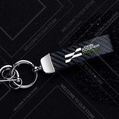 1PCS Car Keychain New JCW Logo For Mini Cooper S F54 F55 F56 F57 R58 R59 Widget Ornaments Metal Carbon Fiber Leather Key Chain
