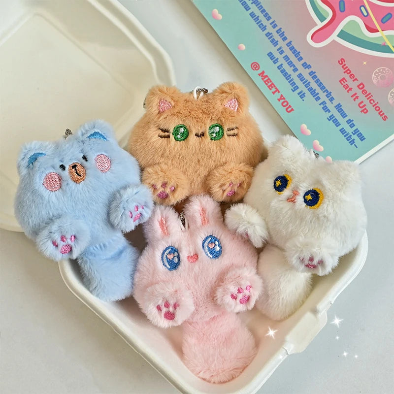 Fluffy Plush Cat Doll Keychain Cute Backpack Bag Pendant Gift For Children Girlfriend