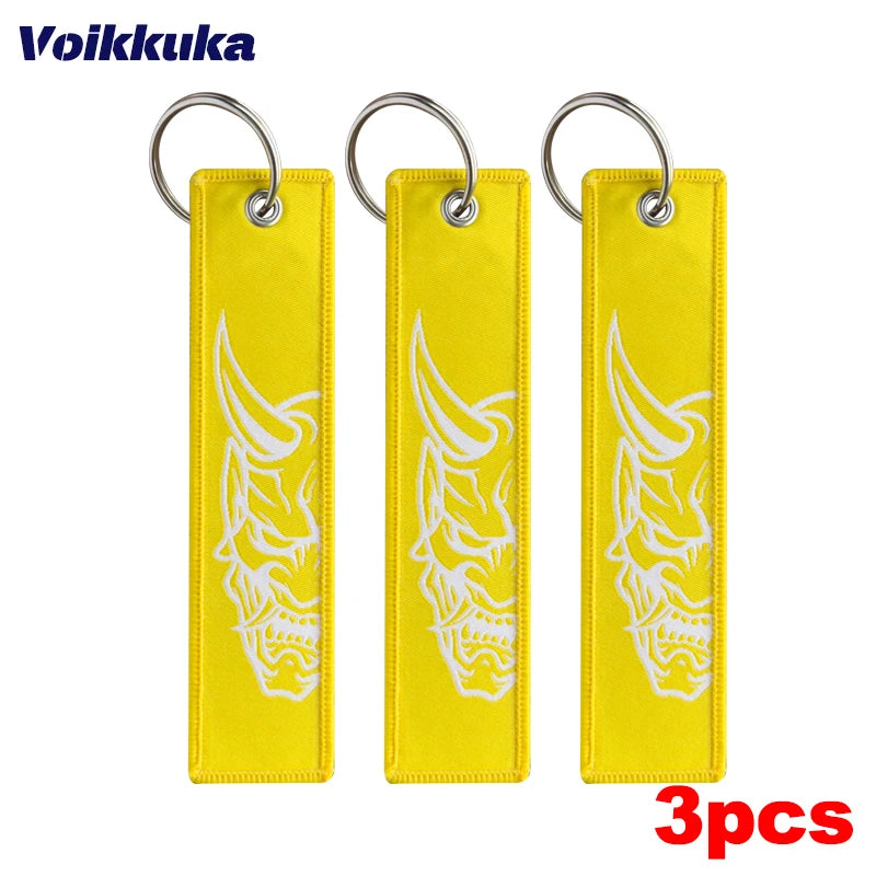 1Pc/2Pcs/3Pcs Set Sale Midnight Club Oni Mask Both Sides Embroidery Patterns Funny Tag Keychain Motorcycle Wholesale