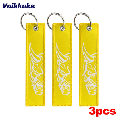 1Pc/2Pcs/3Pcs Set Sale Midnight Club Oni Mask Both Sides Embroidery Patterns Funny Tag Keychain Motorcycle Wholesale