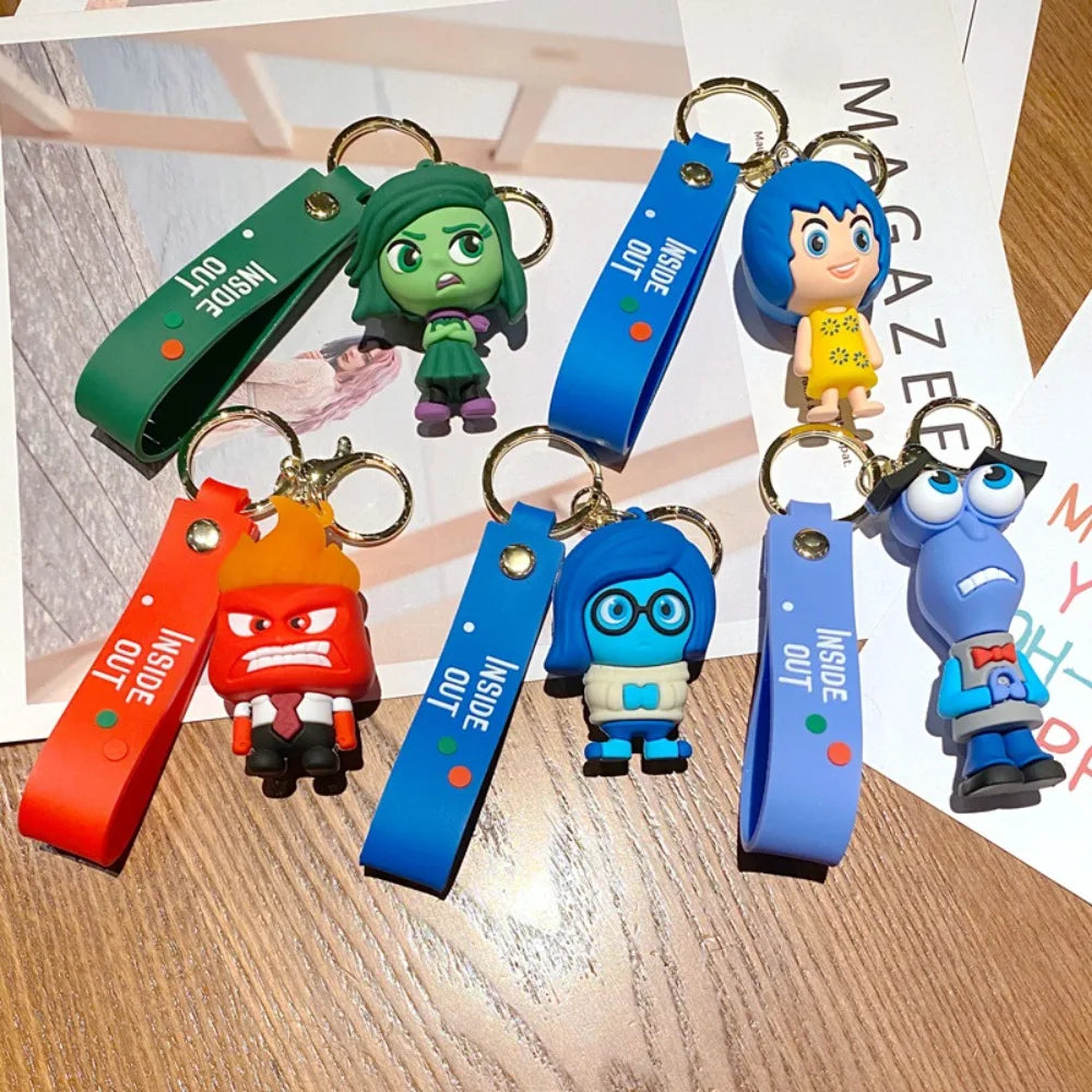 Anime Inside Out Figure Keychains Cute Cartoon Character Schoolbag Pendant Soft Glue Doll Bag Charm Keyring Jewelry Kids Toys