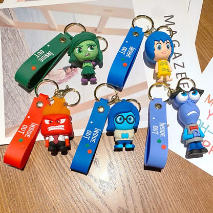 Anime Inside Out Figure Keychains Cute Cartoon Character Schoolbag Pendant Soft Glue Doll Bag Charm Keyring Jewelry Kids Toys