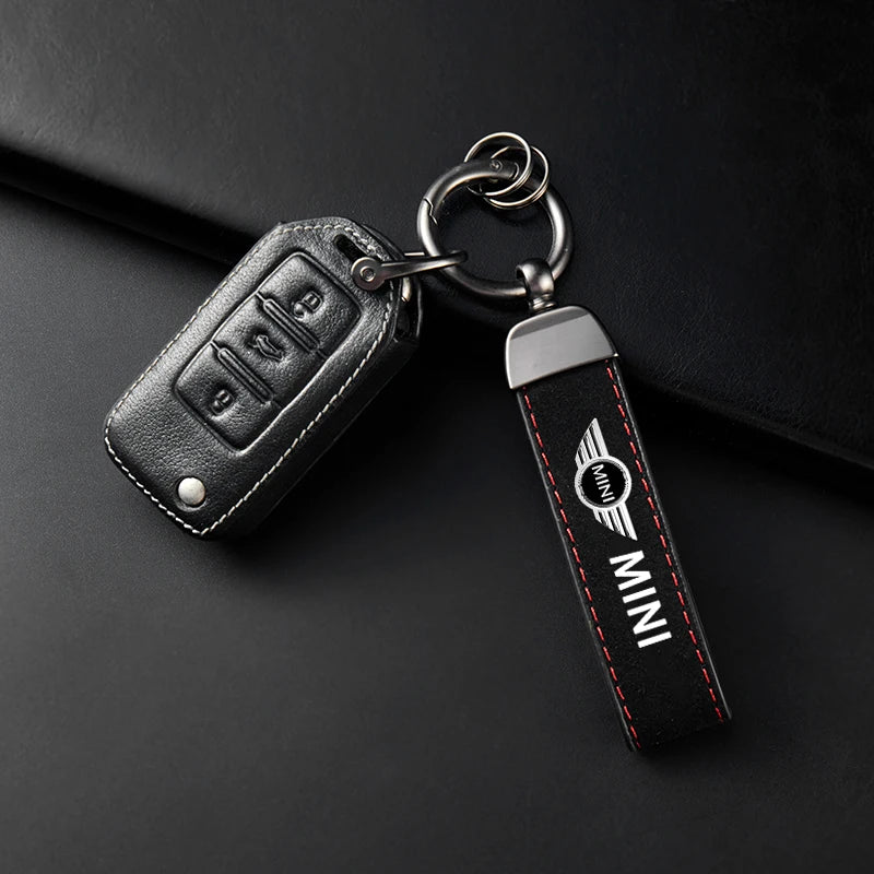 1PC Simple PU Leather Keychain Women Men Car Key Ring Chain For MINI Cooper R56 F56 R50 JCW Cabrio Aceman Countryman Coupe WORKS