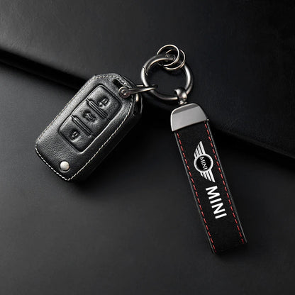 1PC Simple PU Leather Keychain Women Men Car Key Ring Chain For MINI Cooper R56 F56 R50 JCW Cabrio Aceman Countryman Coupe WORKS
