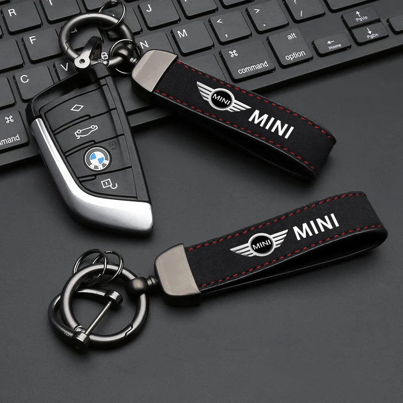 1PC Simple PU Leather Keychain Women Men Car Key Ring Chain For MINI Cooper R56 F56 R50 JCW Cabrio Aceman Countryman Coupe WORKS
