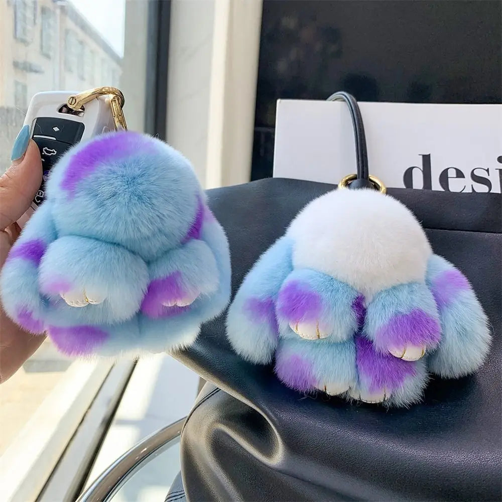 Plush Dolls Rabbit Fur Keychain Bags Pendant Bag Charm Bunny Keychain Cute Fuffy Alloy Ring Plush Rabbit Key Ring Kids Gift