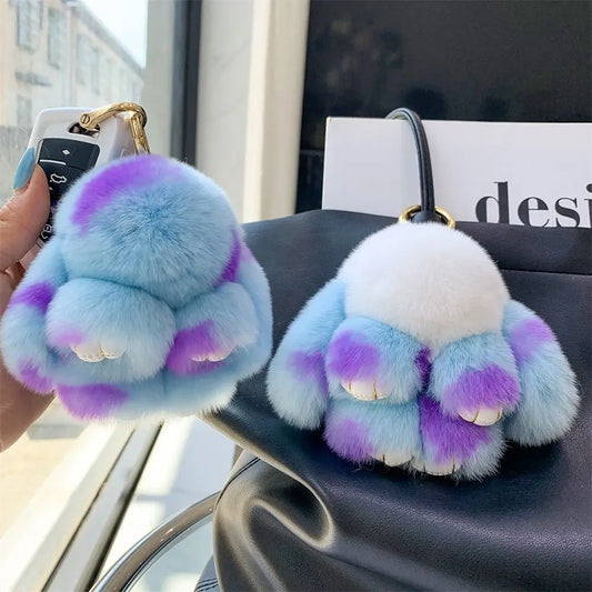 Plush Dolls Rabbit Fur Keychain Bags Pendant Bag Charm Bunny Keychain Cute Fuffy Alloy Ring Plush Rabbit Key Ring Kids Gift
