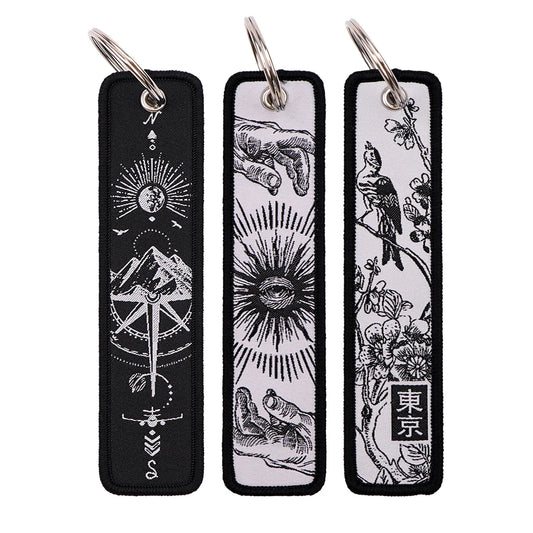 Compass Embroidery Key Fob Bird Key Tag For Cars Backpack Chaveiro Keychain Fashion Keyring Gifts for Men Women Accessories