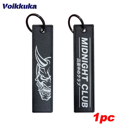 1Pc/2Pcs/3Pcs Set Sale Midnight Club Oni Mask Both Sides Embroidery Patterns Funny Tag Keychain Motorcycle Wholesale