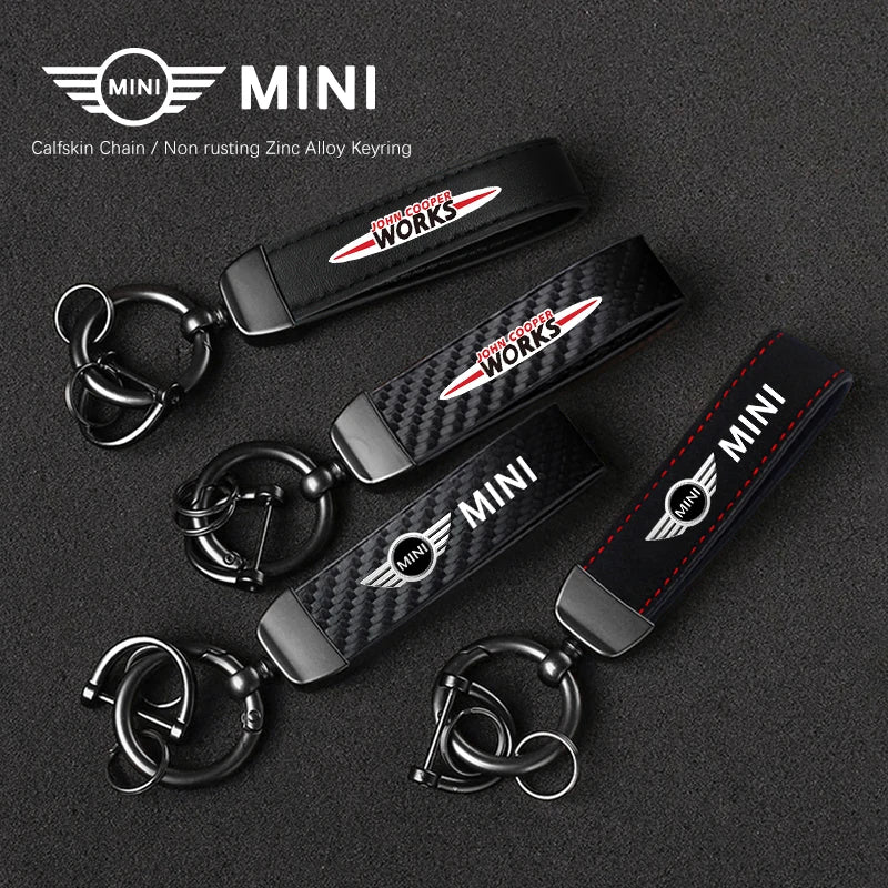 1PC Simple PU Leather Keychain Women Men Car Key Ring Chain For MINI Cooper R56 F56 R50 JCW Cabrio Aceman Countryman Coupe WORKS