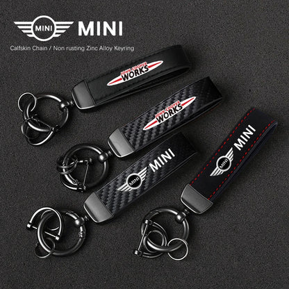 1PC Simple PU Leather Keychain Women Men Car Key Ring Chain For MINI Cooper R56 F56 R50 JCW Cabrio Aceman Countryman Coupe WORKS