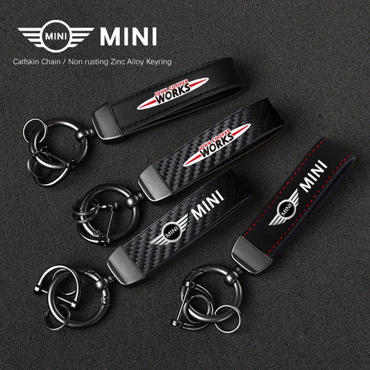 1PC Simple PU Leather Keychain Women Men Car Key Ring Chain For MINI Cooper R56 F56 R50 JCW Cabrio Aceman Countryman Coupe WORKS