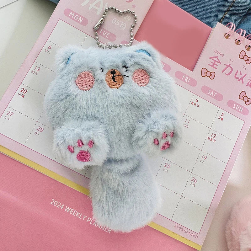 Fluffy Plush Cat Doll Keychain Cute Backpack Bag Pendant Gift For Children Girlfriend