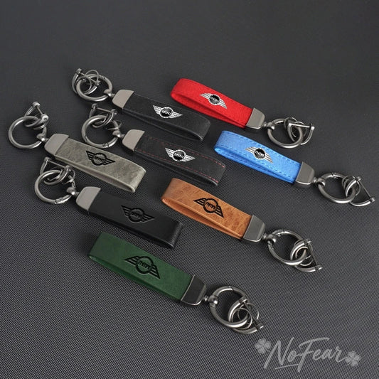 Vintage Leather Car Logo Keychain Keyring Pendant for Mini Cooper JCW R50 R52 R53 R55 R56 F54 F55 F56 F60 CLUBMAN COUNTRYMAN
