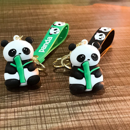 Cute Hold Bamboo Panda Keychain Silicone Giant Panda Schoolbag Doll Pendant Car Keyring Accessories Ornaments Small Gift
