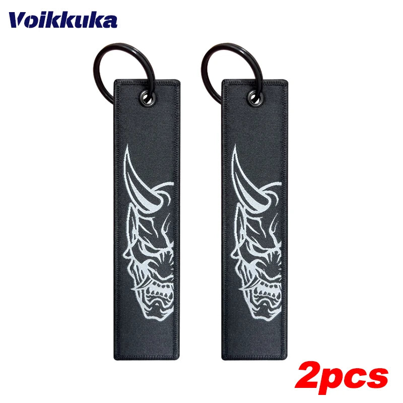 1Pc/2Pcs/3Pcs Set Sale Midnight Club Oni Mask Both Sides Embroidery Patterns Funny Tag Keychain Motorcycle Wholesale