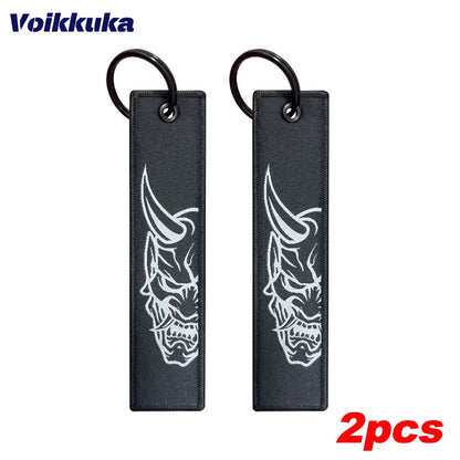 1Pc/2Pcs/3Pcs Set Sale Midnight Club Oni Mask Both Sides Embroidery Patterns Funny Tag Keychain Motorcycle Wholesale