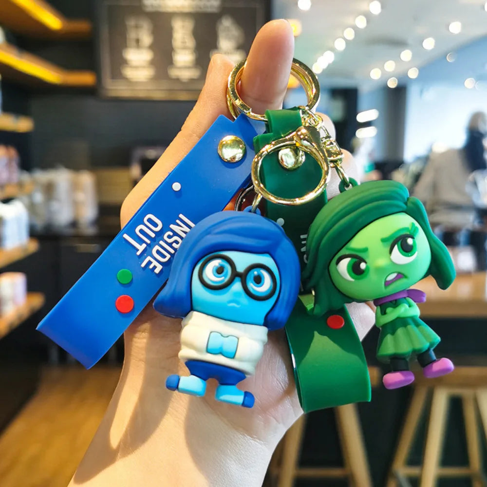 Anime Inside Out Figure Keychains Cute Cartoon Character Schoolbag Pendant Soft Glue Doll Bag Charm Keyring Jewelry Kids Toys