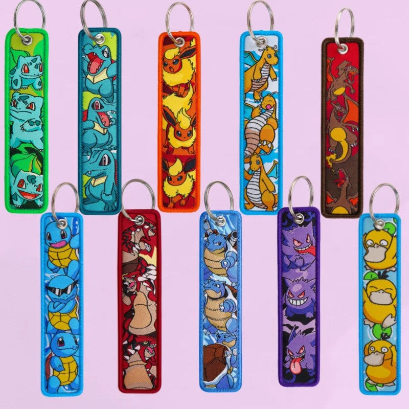 Pokémon Anime Elf Monsters Keychain for Cars Backpack Key Holders Embroidery Keyrings Key Tag Jet Tag Accessories Gifts