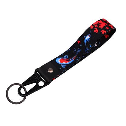 Koi Fish Wrist Keychain Good Luck Short Lanyard Key Ring Holder Multifunctional Wristband for Car Fashion Accessory for Women