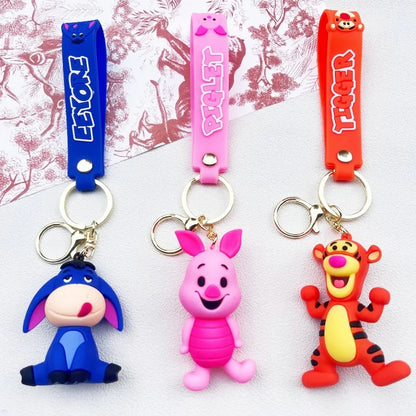 Winnie The Pooh Keychain Cute Bag Decoration Cartoon Couple Silicone Doll Piglet Tigger Eeyore Car Keyring Festival Gifts