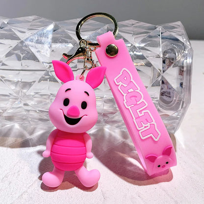 Winnie The Pooh Keychain Cute Bag Decoration Cartoon Couple Silicone Doll Piglet Tigger Eeyore Car Keyring Festival Gifts