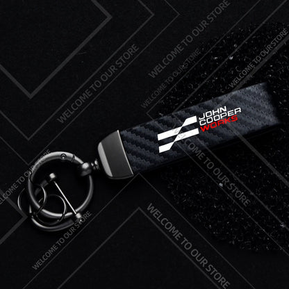 1PCS Car Keychain New JCW Logo For Mini Cooper S F54 F55 F56 F57 R58 R59 Widget Ornaments Metal Carbon Fiber Leather Key Chain