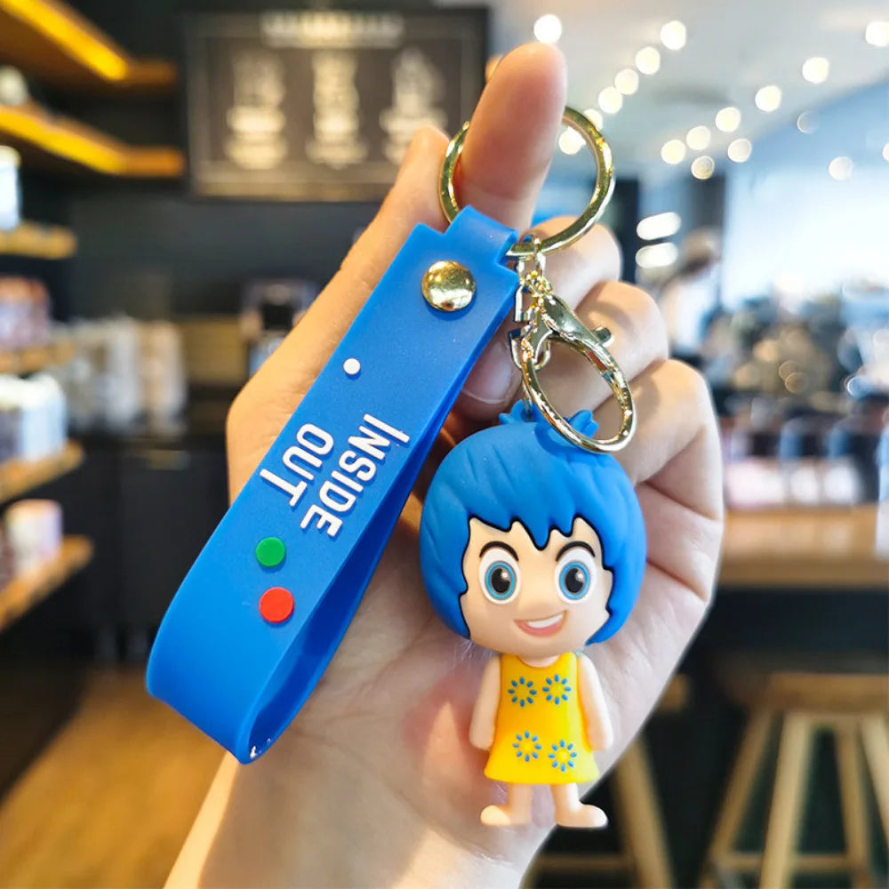 Anime Inside Out Figure Keychains Cute Cartoon Character Schoolbag Pendant Soft Glue Doll Bag Charm Keyring Jewelry Kids Toys