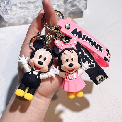 Disney PVC Figure Mickey and Minnie Mouse Keychains Creative Gift Car Metal Key Chain Accessories Gift for Friend