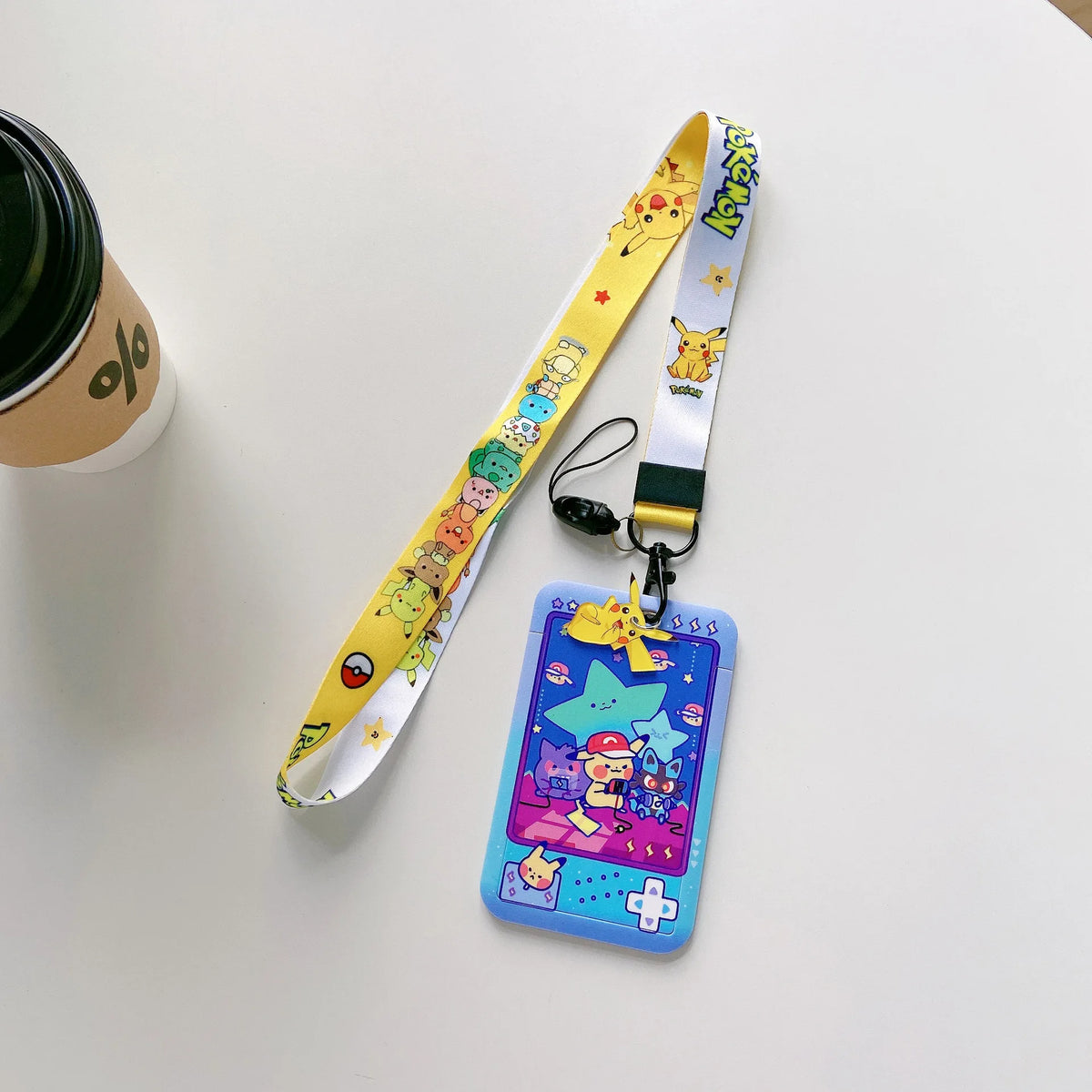 Pokemon Pikachu Keychain Anime Cartoon Couple Student Id Bus Bank Access Control Card Case Accessory Hanging Rope Accessories