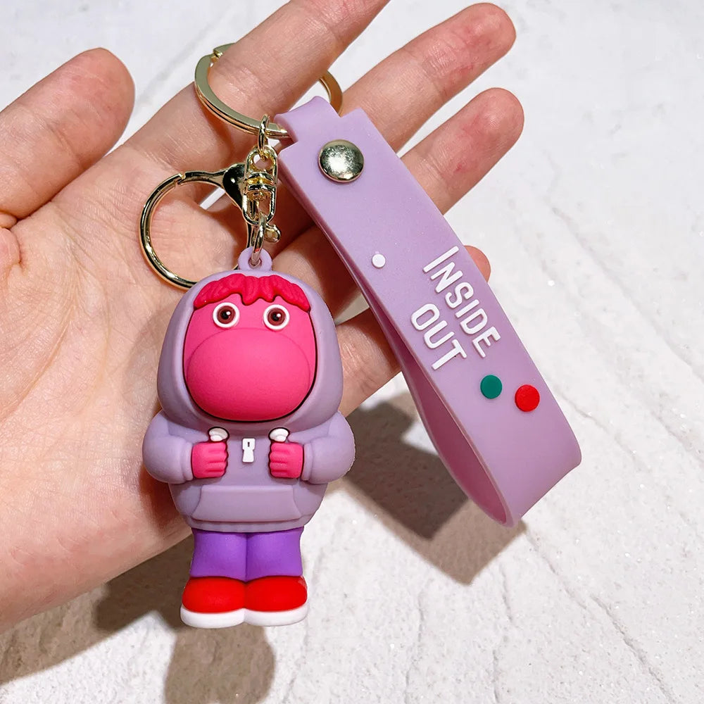Anime Inside Out Figure Keychains Cute Cartoon Character Schoolbag Pendant Soft Glue Doll Bag Charm Keyring Jewelry Kids Toys