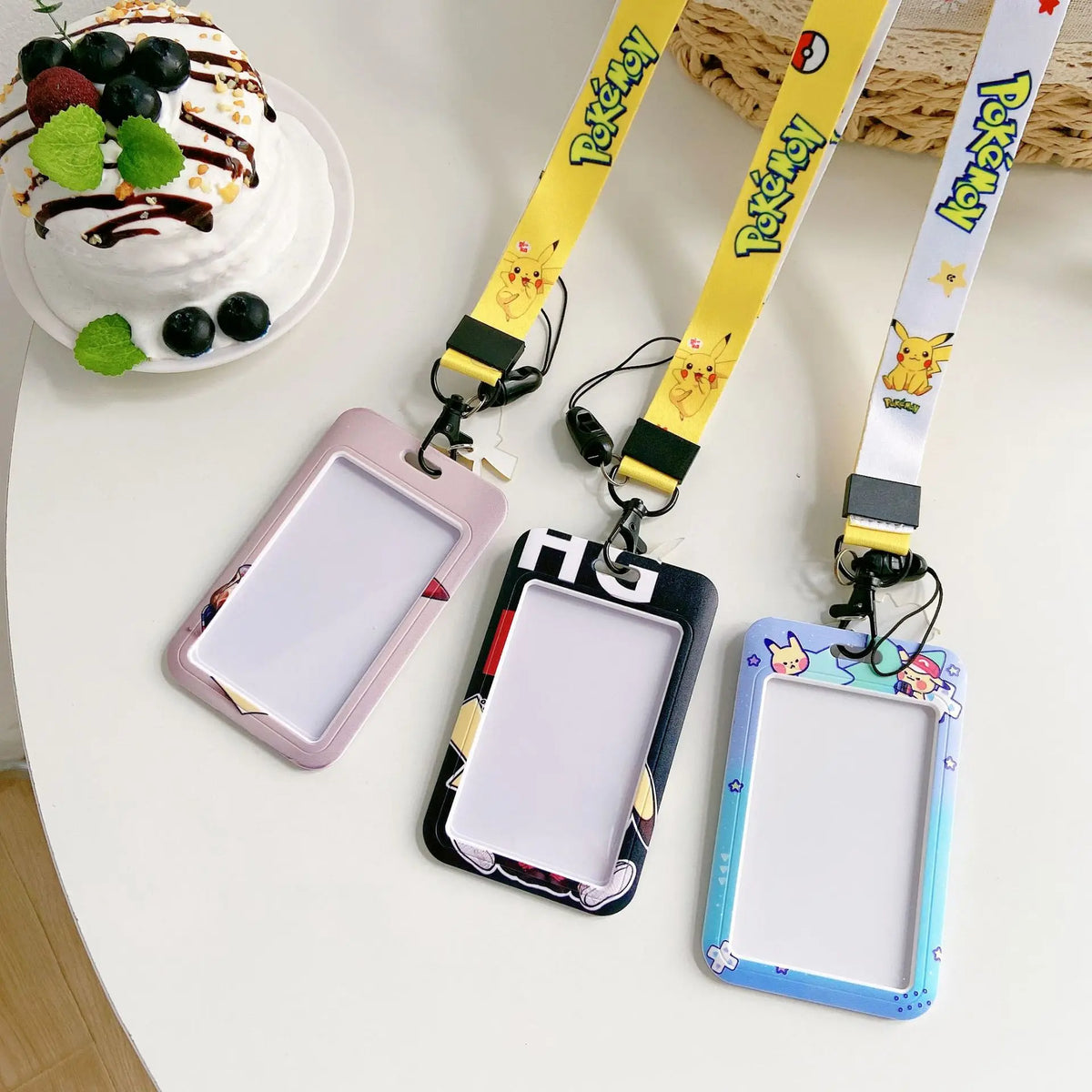 Pokemon Pikachu Keychain Anime Cartoon Couple Student Id Bus Bank Access Control Card Case Accessory Hanging Rope Accessories