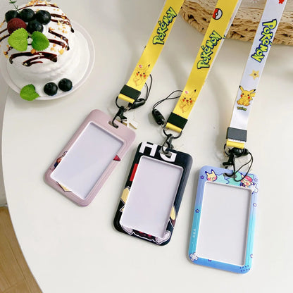 Pokemon Pikachu Keychain Anime Cartoon Couple Student Id Bus Bank Access Control Card Case Accessory Hanging Rope Accessories