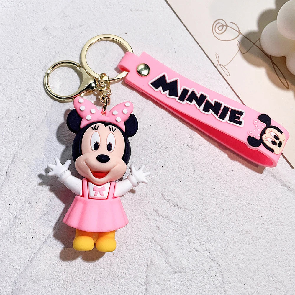 Disney PVC Figure Mickey and Minnie Mouse Keychains Creative Gift Car Metal Key Chain Accessories Gift for Friend