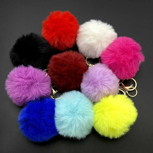 Fluffy Ball Pendant Keychain Artificial Fur Pompom Cute Candy Colors Keyring Charms Jewelry Key Chain Ring for Women Bag Gift