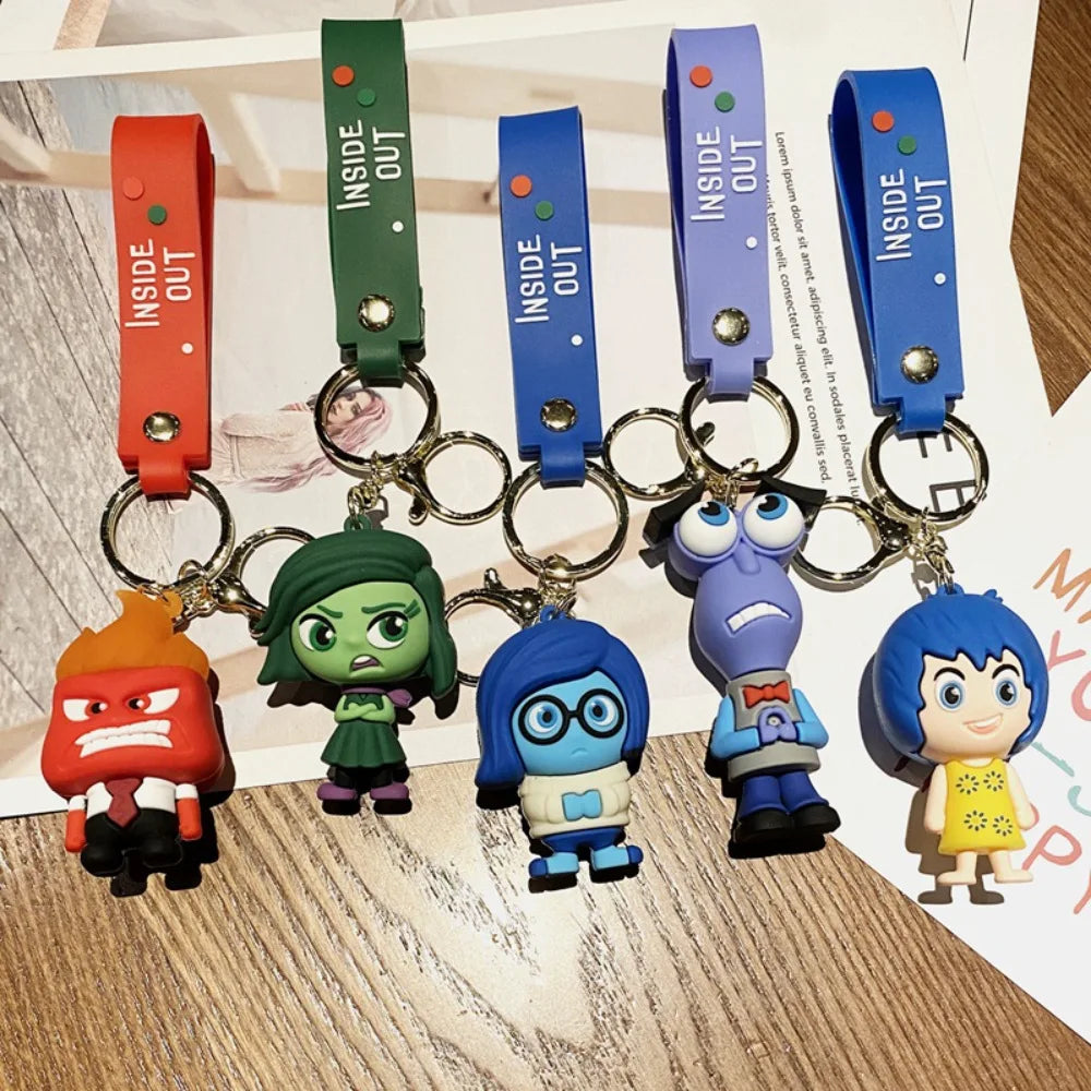 Anime Inside Out Figure Keychains Cute Cartoon Character Schoolbag Pendant Soft Glue Doll Bag Charm Keyring Jewelry Kids Toys